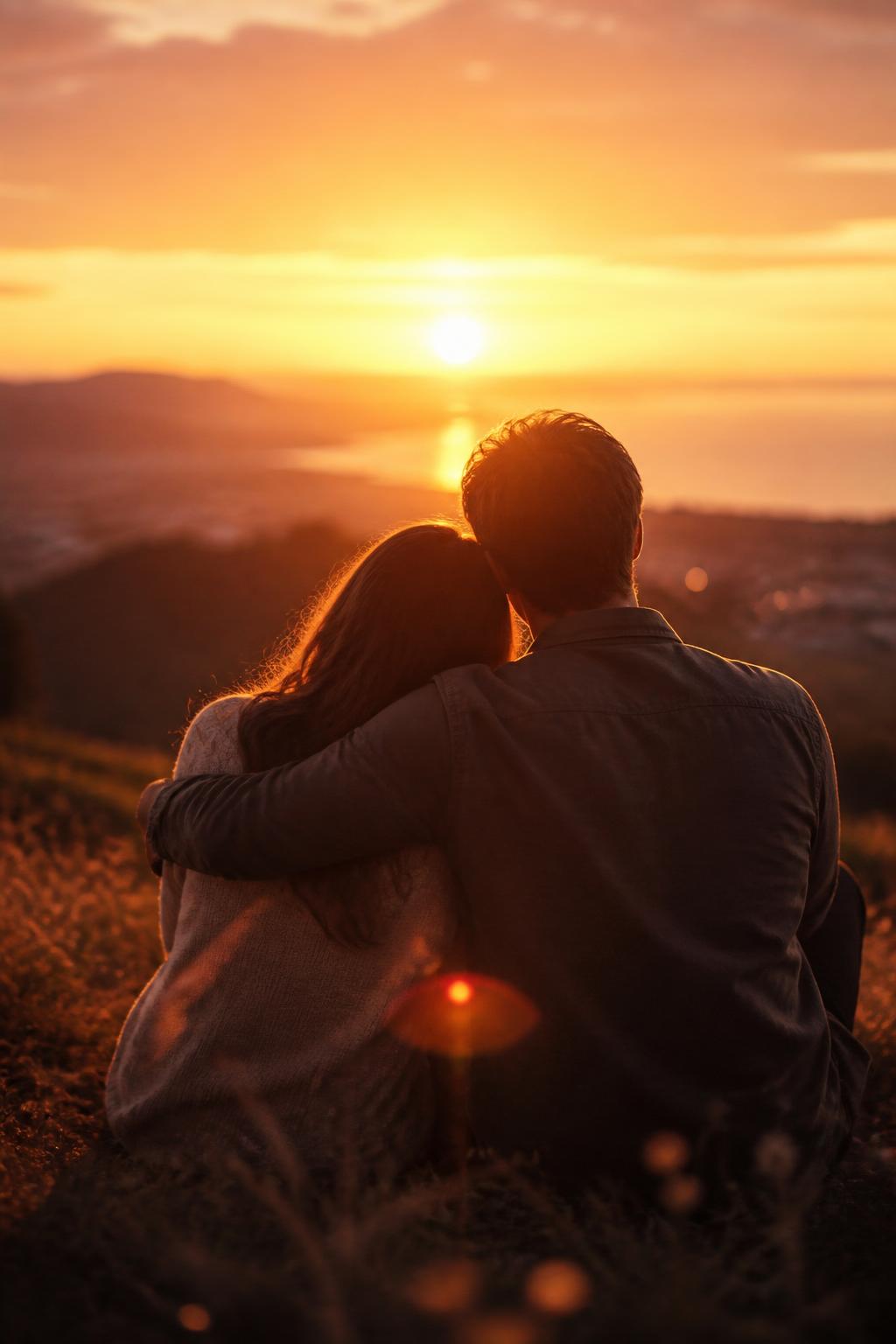 A couple sitting together watching the sunset